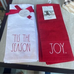 Rae Dunn red white Christmas Kitchen Towels NWT
